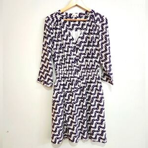 Shoshanna Women's Silk 3/4 Sleeve, Short Silk Dress, Size 12, White/Navy Color